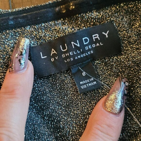 Laundry By Shelli Segal Sparkly Halter Wide-Leg Jumpsuit Size 6 - Picture 5 of 5